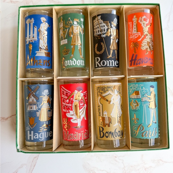 Vintage Mid-Century Libbey “Cities” of the World” Full Set of 8 Glass Tumblers - Picture 4 of 12